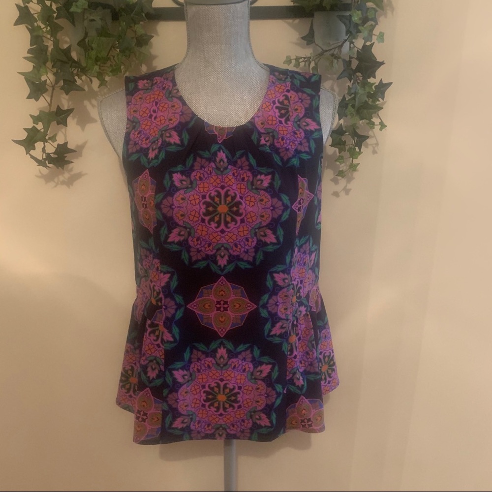 J CREW Printed Sleeveless Flouce Top